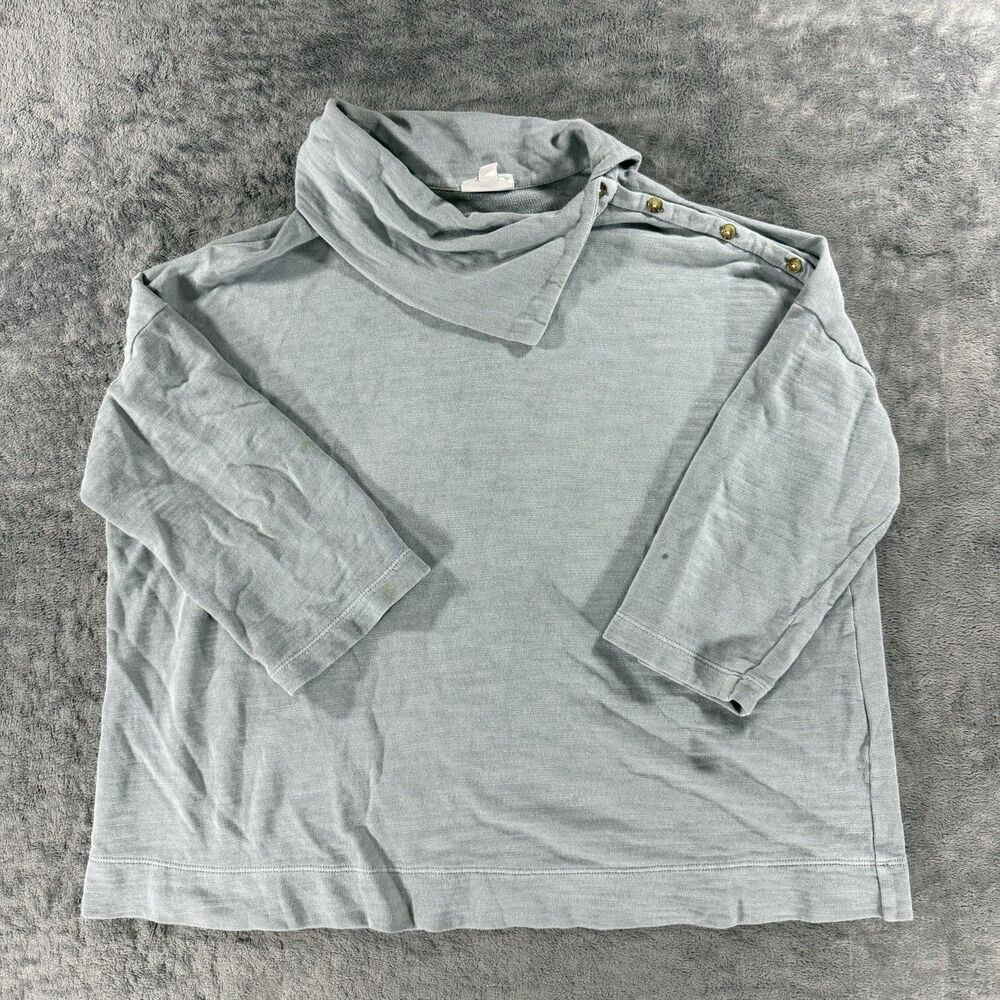 PURE JILL Womens Split Neck Knit Top Large Terry Lined 3/4 Sleeve Boxy Casual